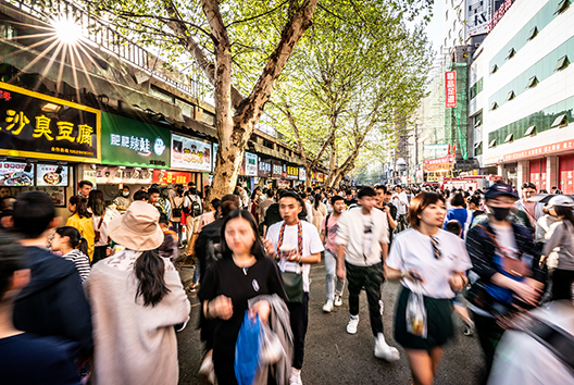 people walking in the busy street